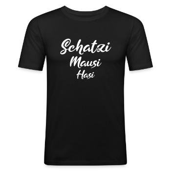 Schatzi Mausi Hasi white - Männer Slim Fit T-Shirt - Schwarz - Vorne - Nik (191cm)