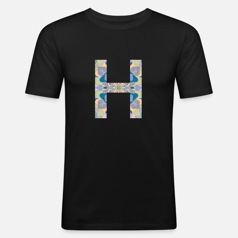 Buchstabe H im Mandala - Männer Slim Fit T-Shirt - Schwarz