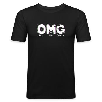 OMG Old Man Gaming Acronyme Gamer Word Game - T-shirt près du corps Homme - noir - Devant - Nik (191cm)