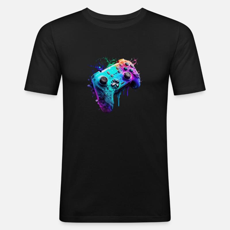 Neon Gaming Controller / Kontroller - Männer Slim Fit T-Shirt - Schwarz