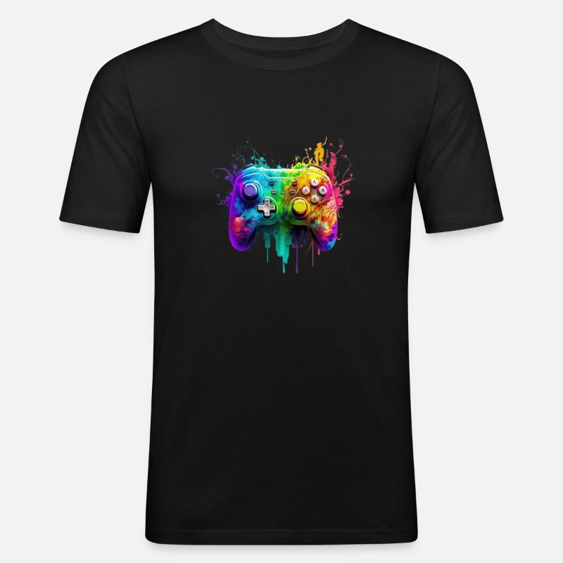 Neon Gaming Controller / Kontroller - Männer Slim Fit T-Shirt - Schwarz
