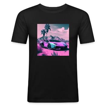 AVENTADOR VAPORWAVE, moderne Kunst mit Neon Farben - Männer Slim Fit T-Shirt - Schwarz - Vorne - Nik (191cm)