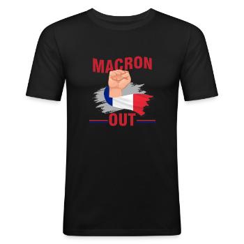 macron out Grève 2023 anti retraire à 64 ans - T-shirt près du corps Homme - noir - Devant - Nik (191cm)