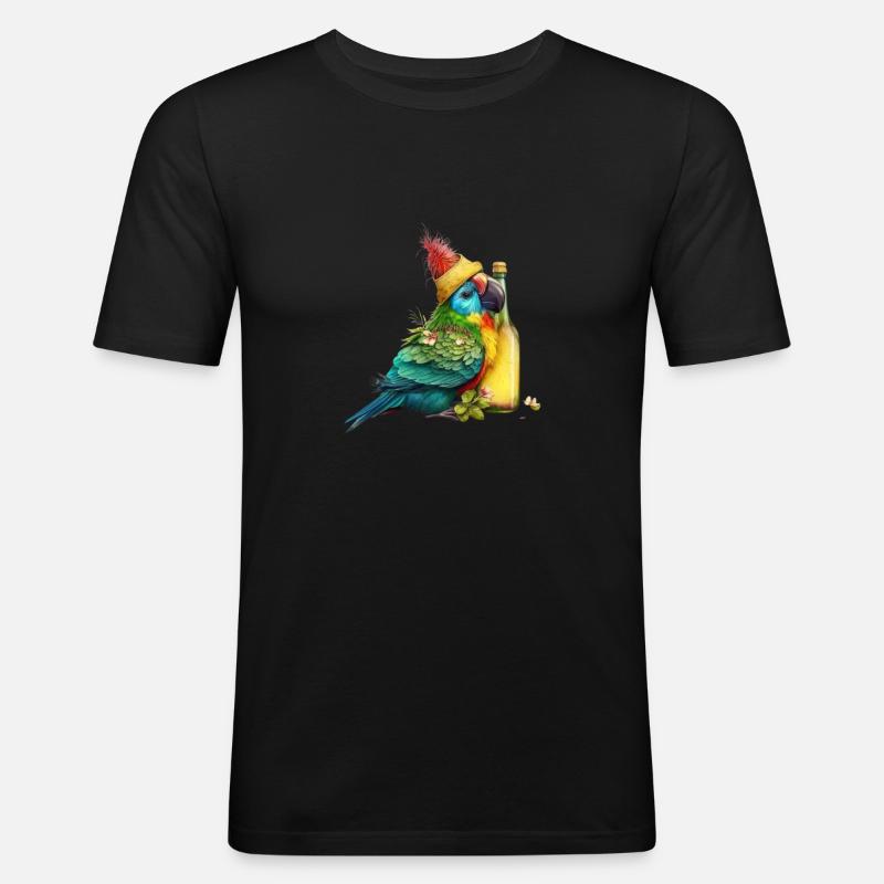 Papagei kuschelt mit Bier - Männer Slim Fit T-Shirt - Schwarz