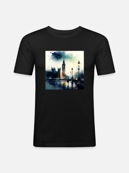 London Scenery Big Ben Aquarell - Men's Slim Fit T-Shirt - black