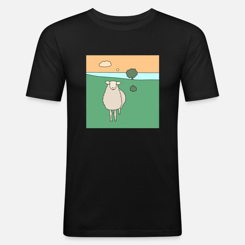Schaf auf einer Wiese - Männer Slim Fit T-Shirt - Schwarz