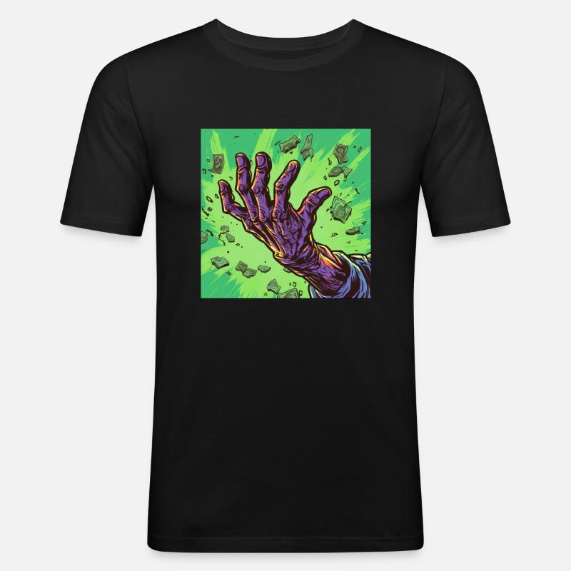 Zombiehand mit Geld - Männer Slim Fit T-Shirt - Schwarz