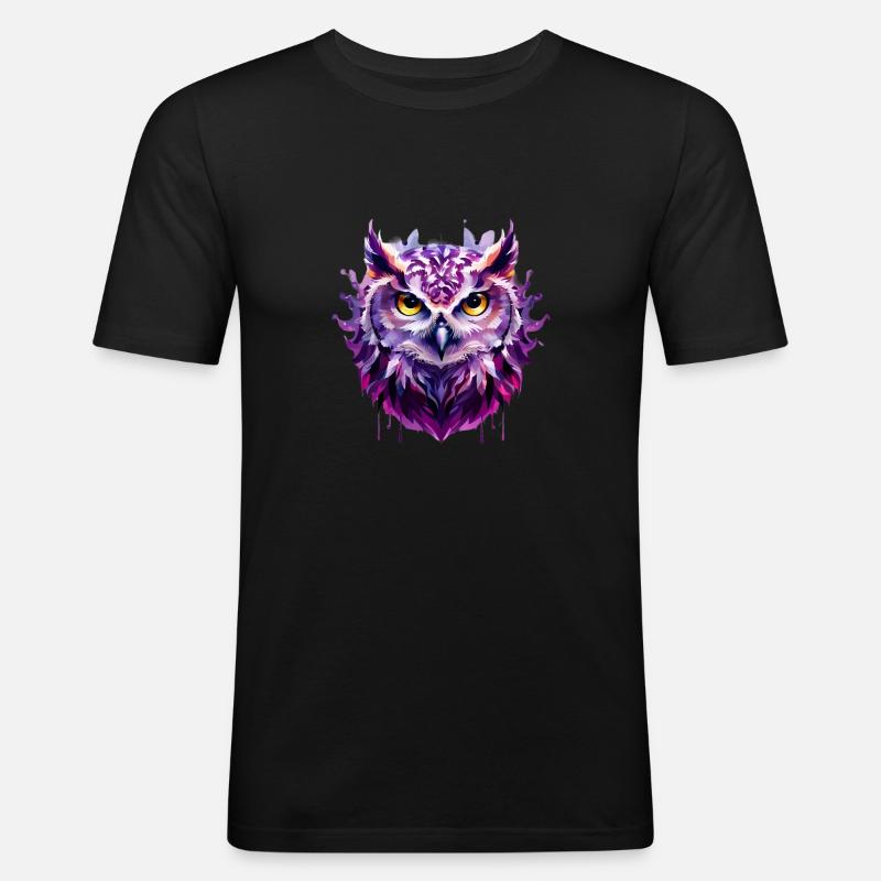 Eule - Männer Slim Fit T-Shirt - Schwarz