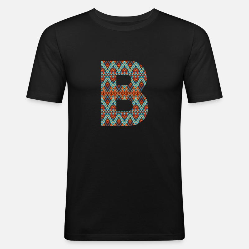 Buchstabe B- Boho-Design, buntes Monogramm - Männer Slim Fit T-Shirt - Schwarz