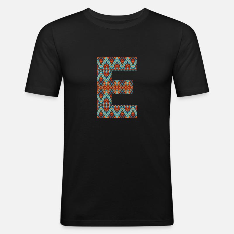 Buchstabe E-Boho-Design, buntes Monogramm - Männer Slim Fit T-Shirt - Schwarz