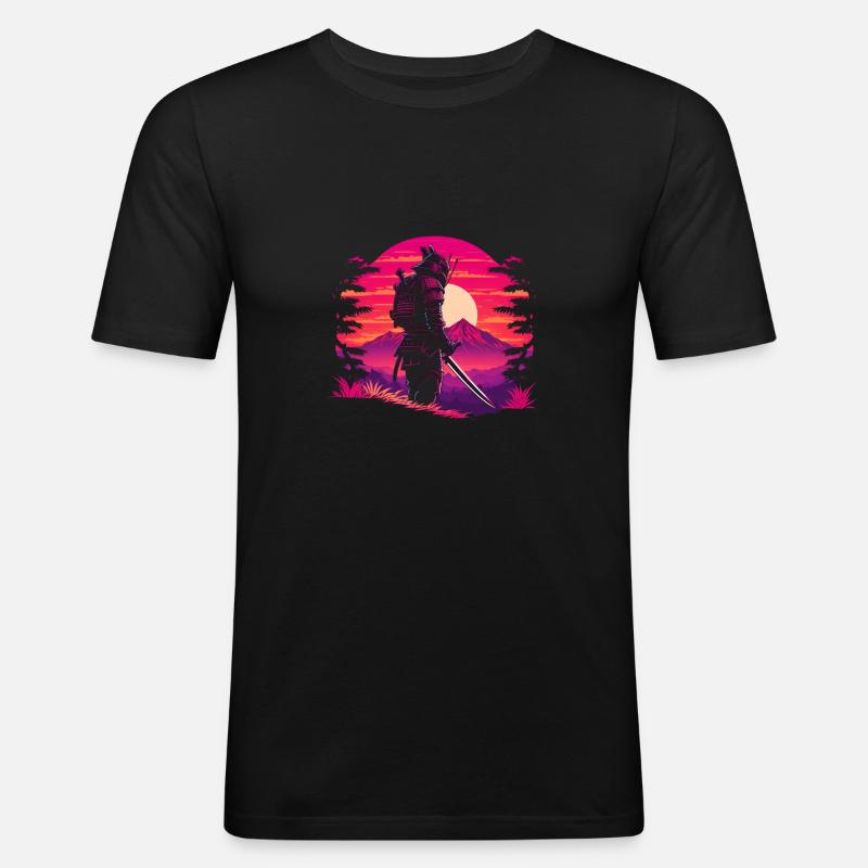 Synthwave Sci-Fi Samurai - Männer Slim Fit T-Shirt - Schwarz