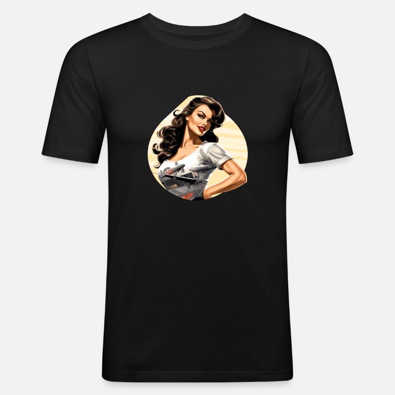 Pinup Maelys Pilot - Männer Slim Fit T-Shirt - Schwarz