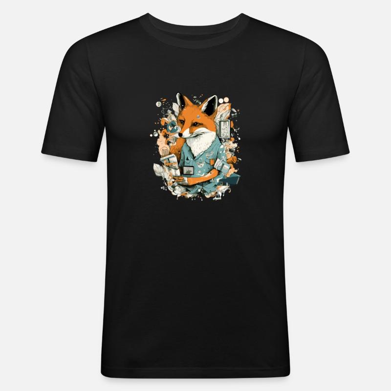 Fox and his diary - Men's Slim Fit T-Shirt - black