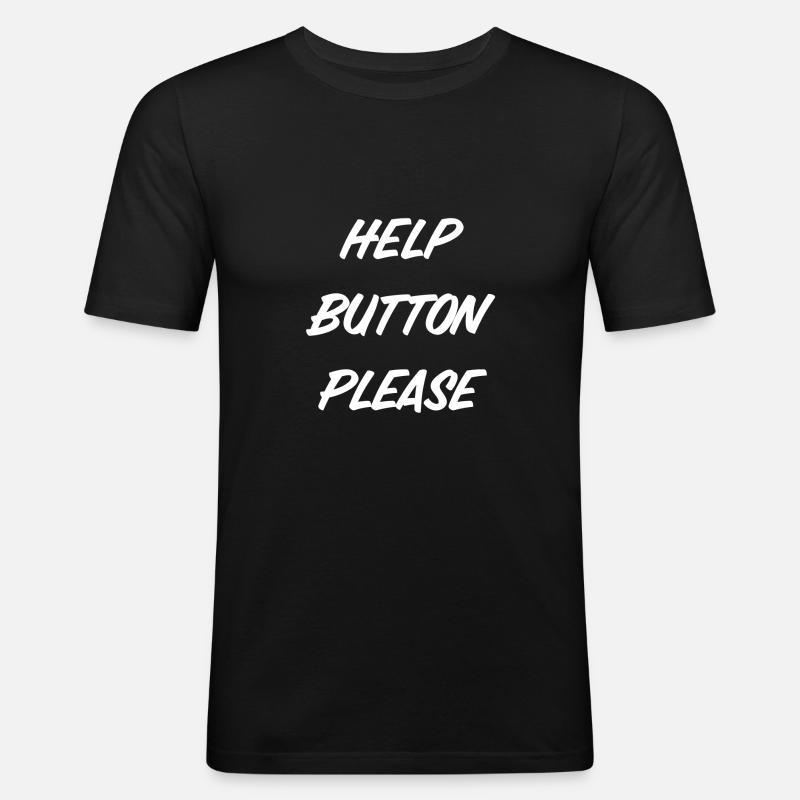 T-Shirt "Help Button please" - Männer Slim Fit T-Shirt - Schwarz