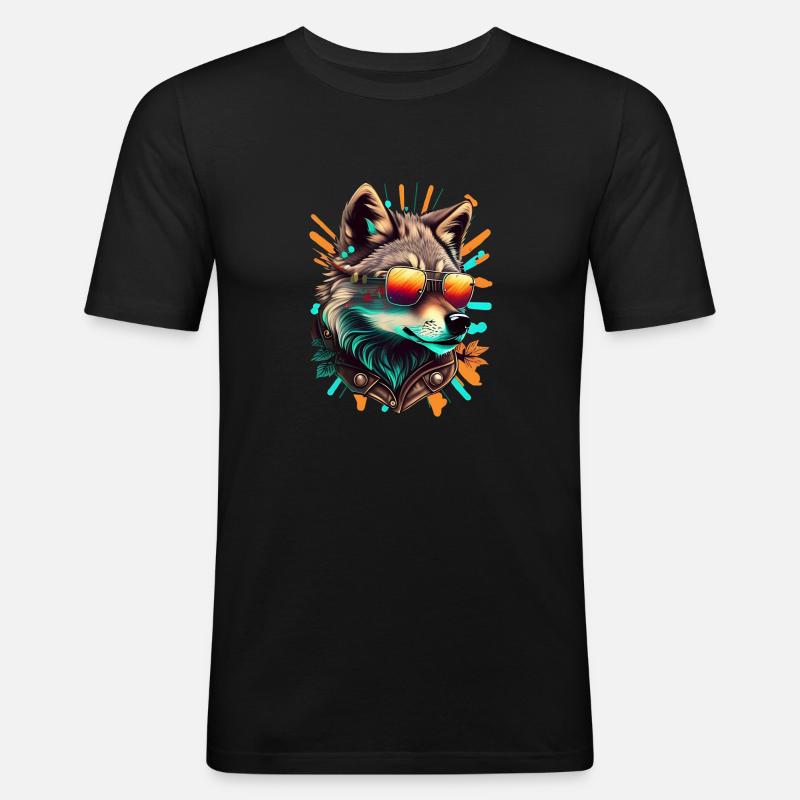 cooler Wolf - Männer Slim Fit T-Shirt - Schwarz