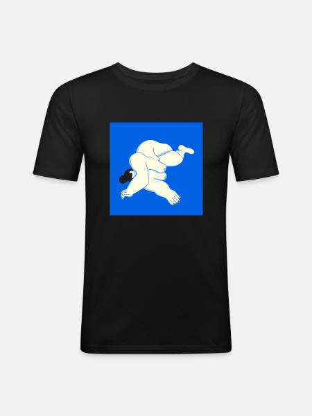 Woman body on blue - Men's Slim Fit T-Shirt - black