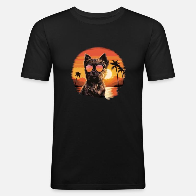 Yorkshire Terrier mit Sonnenbrille - Männer Slim Fit T-Shirt - Schwarz