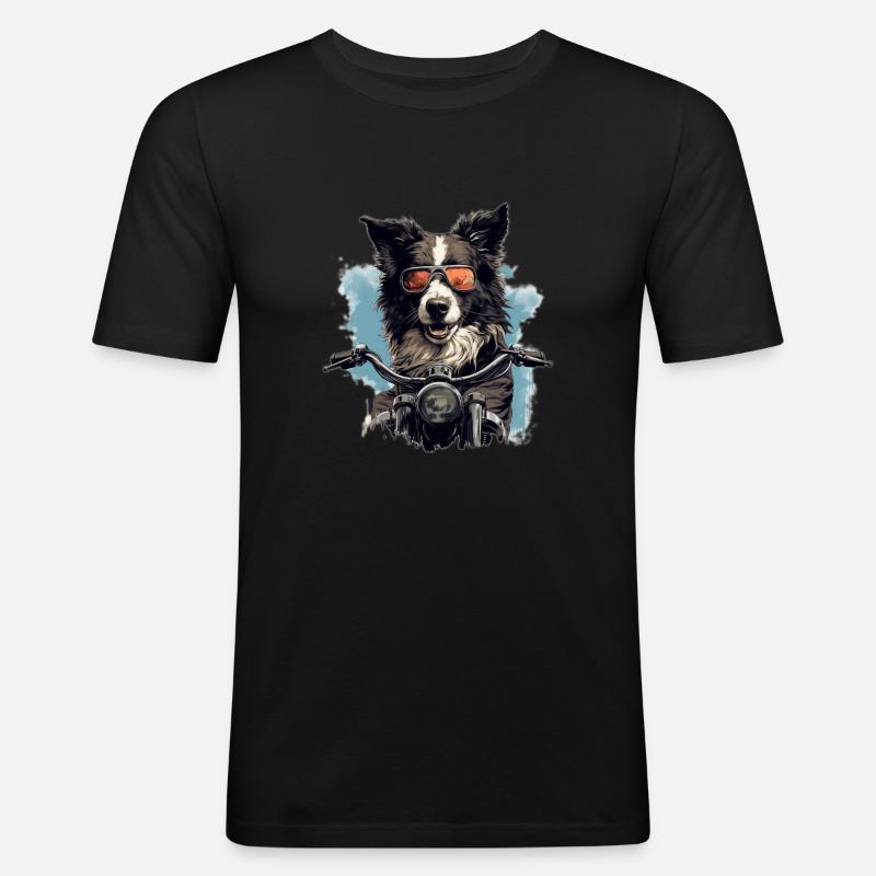 Biker Collie Cool - Männer Slim Fit T-Shirt - Schwarz
