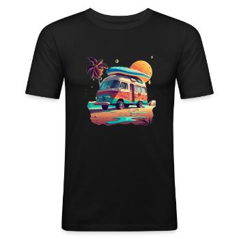 WOHNMOBIL - Männer Slim Fit T-Shirt - Schwarz - Vorne - Nik (191cm)