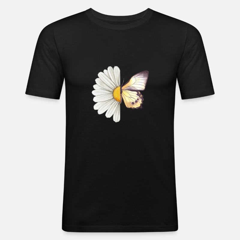Gänseblümchen-Schmetterling - Männer Slim Fit T-Shirt - Schwarz