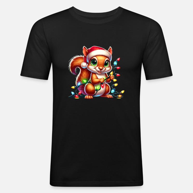Festliches Eichhörnchen - Männer Slim Fit T-Shirt - Schwarz
