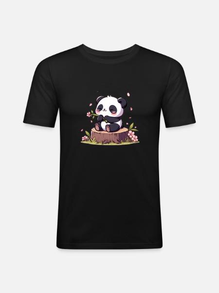 Panda on tree stump - Men's Slim Fit T-Shirt - black