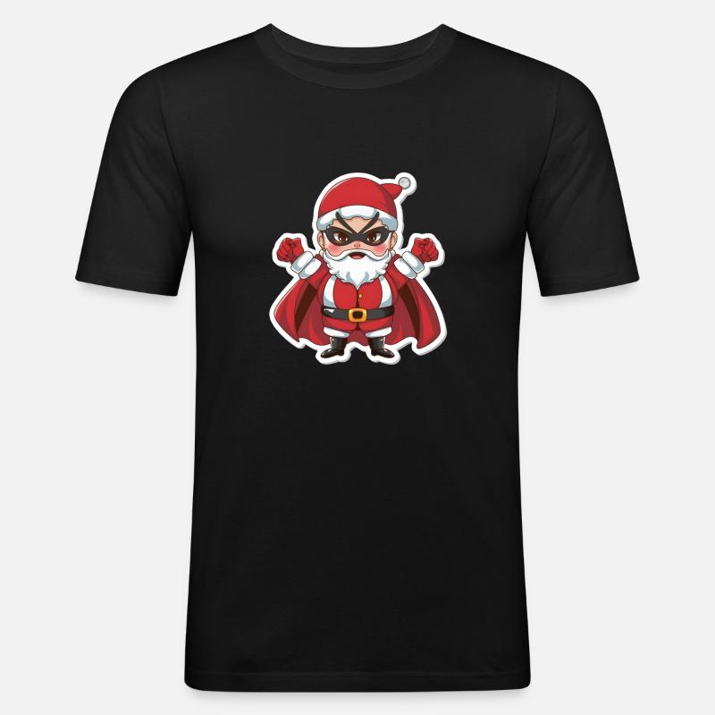 Weihnachtsmann Superheld - Männer Slim Fit T-Shirt - Schwarz