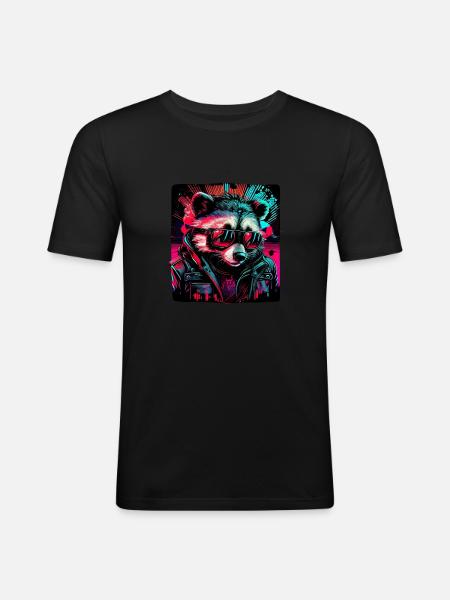 Cyber-Waschbär - Männer Slim Fit T-Shirt - Schwarz