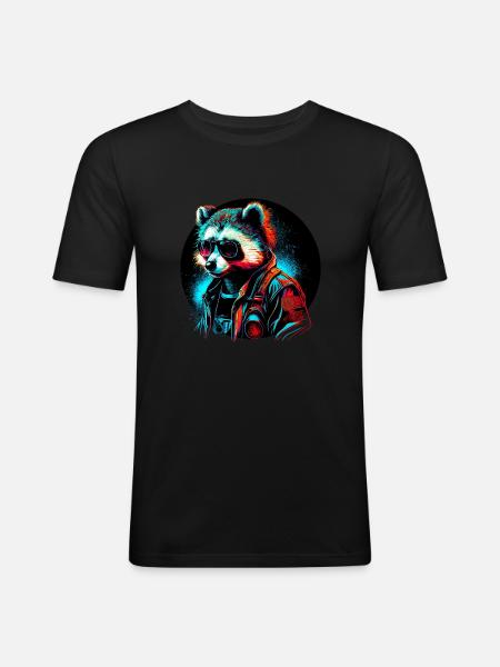 Cyber raccoon - Men's Slim Fit T-Shirt - black