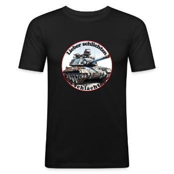 Better to settle than to slaughter - Men's Slim Fit T-Shirt - black - Front - Nik (191cm)
