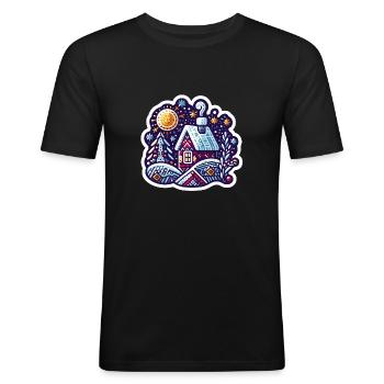 Chalet d’hiver confortable : des œuvres d’art saisonnières vibrantes - T-shirt près du corps Homme - noir - Devant - Nik (191cm)