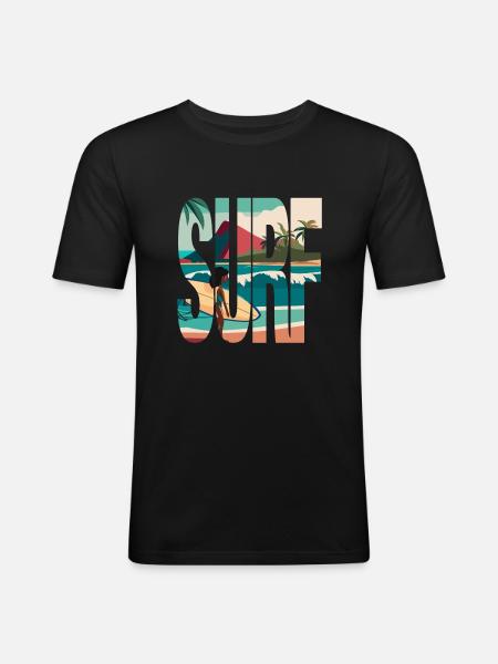 Surf, Surfer, Beach, Hawaii - Men's Slim Fit T-Shirt - black