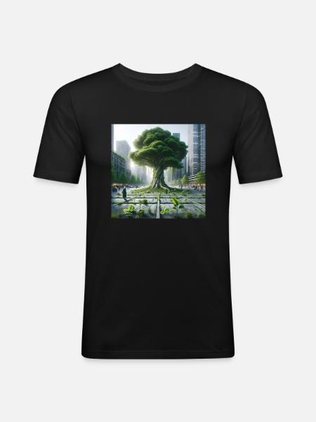 City Tree 2.0 - Männer Slim Fit T-Shirt - Schwarz