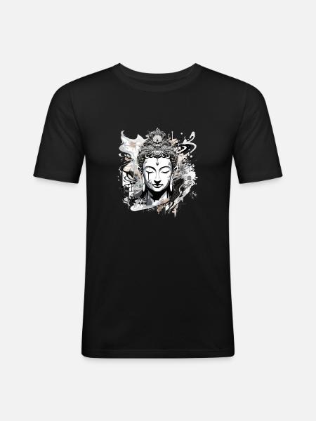 Buddha Graffiti - Männer Slim Fit T-Shirt - Schwarz