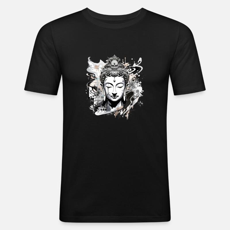 Buddha Graffiti - Männer Slim Fit T-Shirt - Schwarz