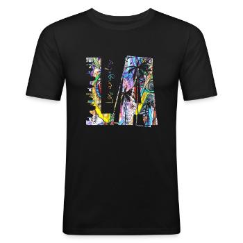 Los Angeles, USA, Amerika, Kalifornien, Patriot Reisen - Männer Slim Fit T-Shirt - Schwarz - Vorne - Nik (191cm)