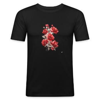 Schöne Rote Blume - Männer Slim Fit T-Shirt - Schwarz - Vorne - Nik (191cm)
