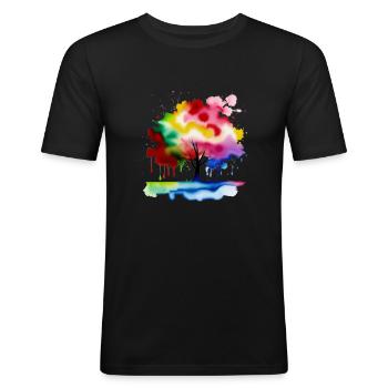 Arbre - éclaboussure de couleur - T-shirt près du corps Homme - noir - Devant - Nik (191cm)