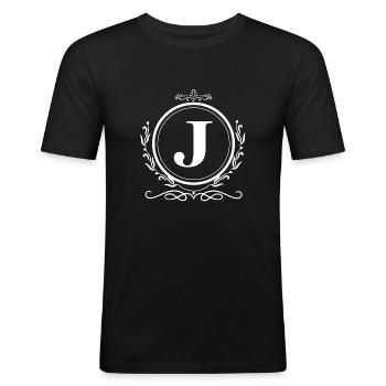 Buchstabe J Dekoration - Männer Slim Fit T-Shirt - Schwarz - Vorne - Nik (191cm)