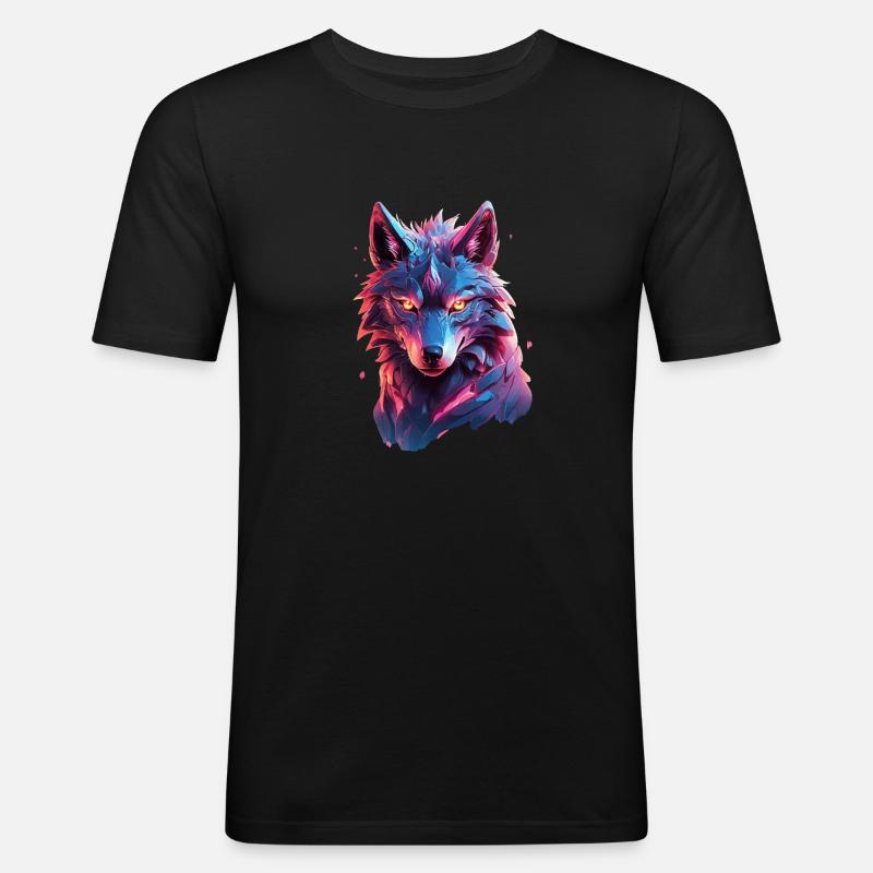 Wolf - Männer Slim Fit T-Shirt - Schwarz