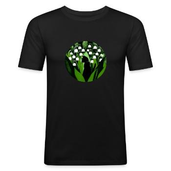 Schwarze Katze Maiglöckchen - Männer Slim Fit T-Shirt - Schwarz - Vorne - Nik (191cm)