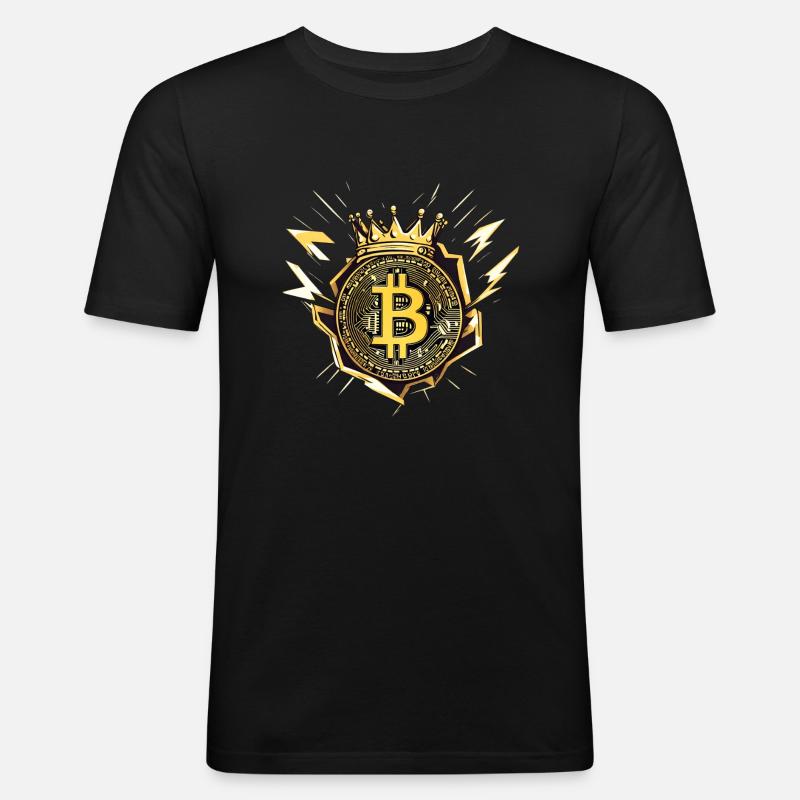 King Bitcoin mit Blitzen - Männer Slim Fit T-Shirt - Schwarz
