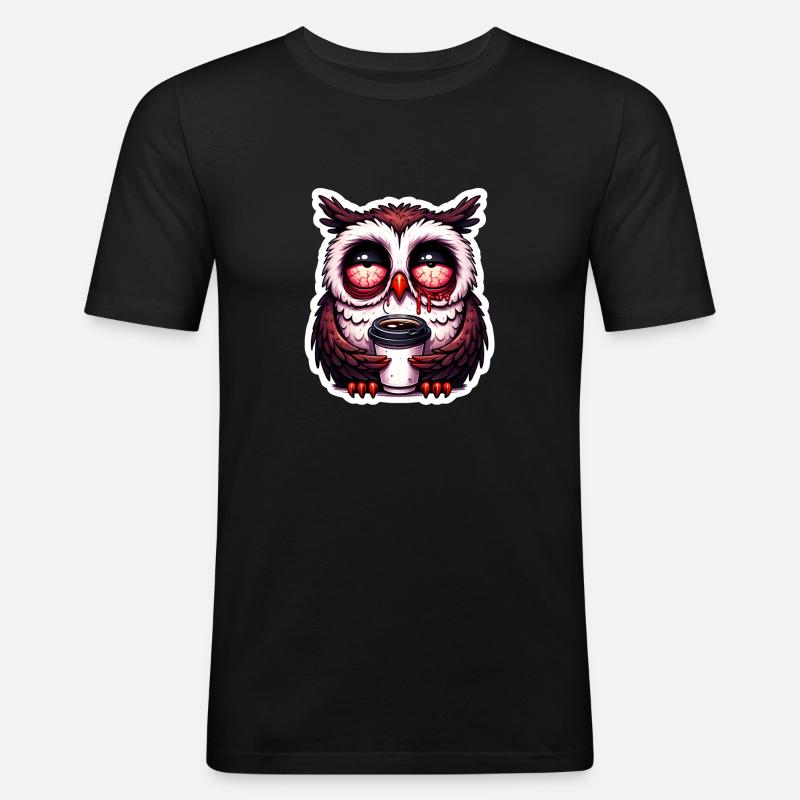 Nachteule beim Morgenkaffee - Männer Slim Fit T-Shirt - Schwarz