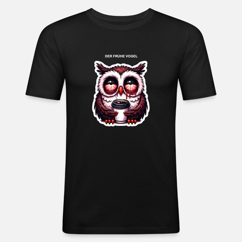 Eule als früher Vogel - Männer Slim Fit T-Shirt - Schwarz