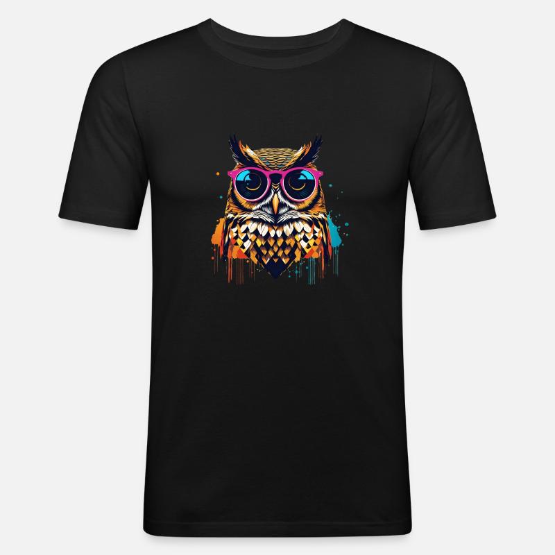Coole Eule mit Sonnenbrille popart - Männer Slim Fit T-Shirt - Schwarz