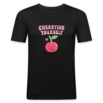 Süße Kirsche Kirsche Sich selbst Liebe Wortspiel - Männer Slim Fit T-Shirt - Schwarz - Vorne - Nik (191cm)