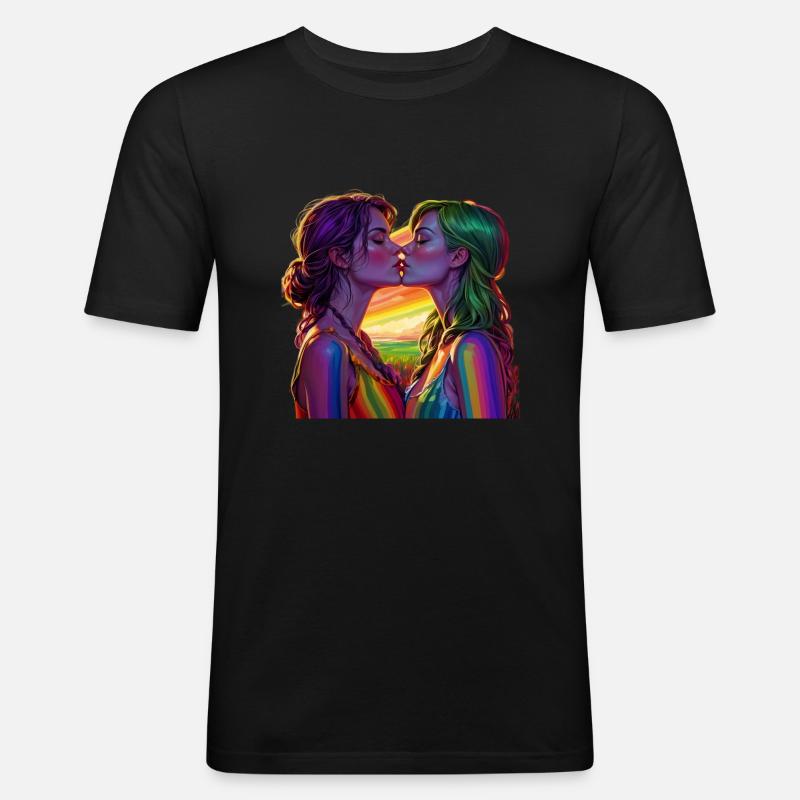 Regenbogenfarbene Lesben - Männer Slim Fit T-Shirt - Schwarz