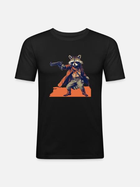 raccoon gunslinger - Men's Slim Fit T-Shirt - black