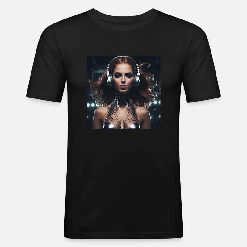 Techno-Mädchen - Männer Slim Fit T-Shirt - Schwarz