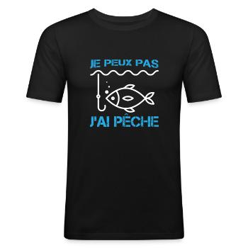 T-shirt pour Pêcheur - J'peux pas j'ai Pêche - T-shirt près du corps Homme - noir - Devant - Nik (191cm)